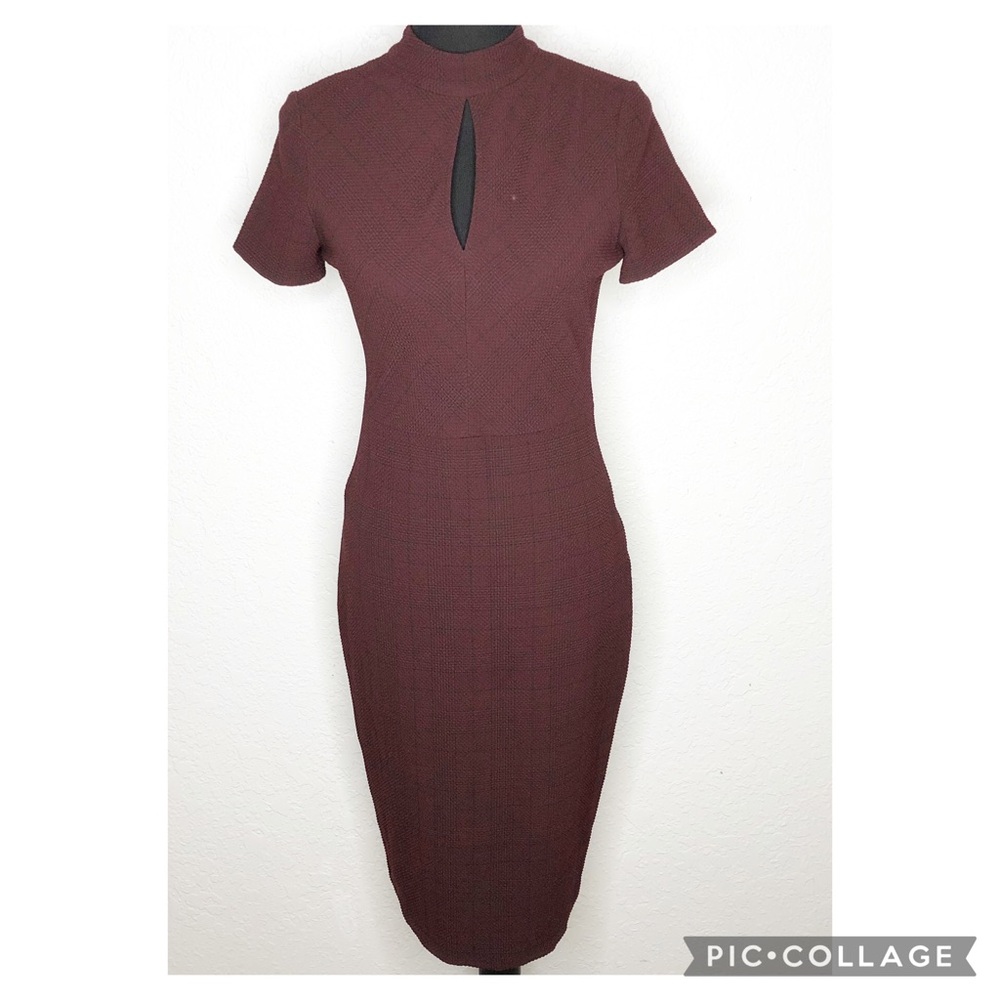 Shoshanna maroon black striped short sleeve sheath midi dress size 4